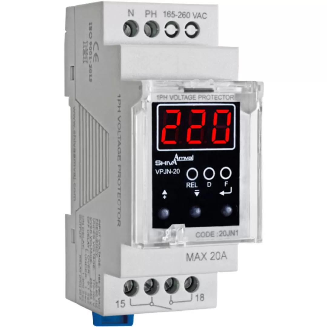محافظ ولتاژ تک فاز دیجیتال 1PH VOLTAGE PROTECTOR 20JN1  شیوا امواج SHIVA AMVAJ